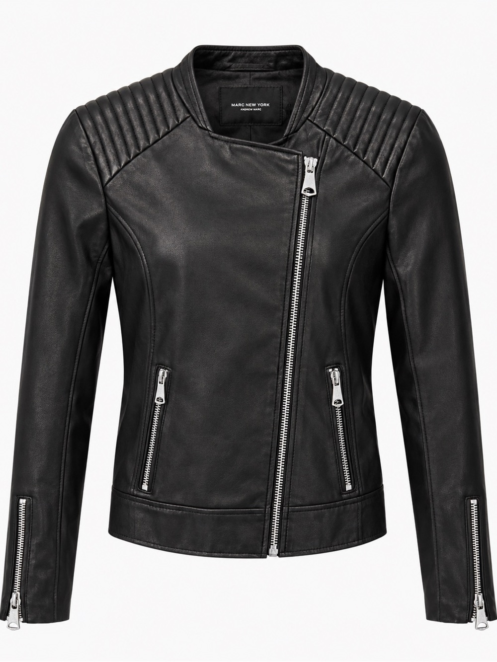 Marc New York Quilted Moto Lambskin Leather Biker Jacket Black